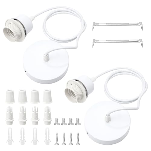 TNSLAND 2 Piezas Portalamparas E27 Techo Blanco, Cable de Lámpara de 100 Cm, Casquillos para Bombillas, Compatible Casquillo E27 para Cocina, Salón, Comedor