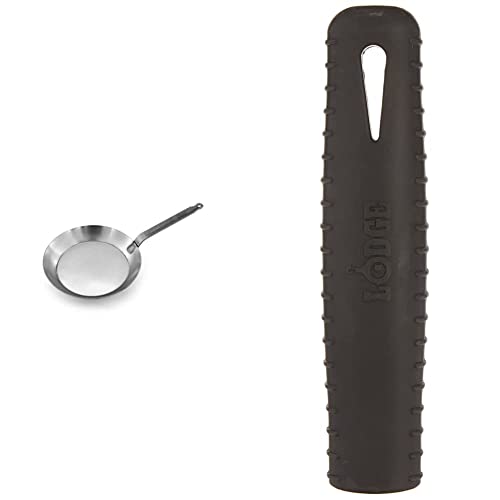 Image of Matfer Bourgeat Black Carbon Steel Fry Pan (8 5 /8) & Lodge ASCRHH11 Silicone Hot Handle Holders for Carbon Steel Pans, Black