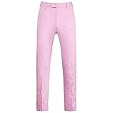 Pantalones de vestir formales para hombre, con estampado floral, corte entallado, pierna recta, estilo informal, para negocios, rosa, XL
