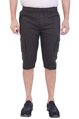 Image of Men Cotton Regular Fit Solid Knee Length Short | 2 Zipper Pocket | 4 Button Pockets | Versatile Half Pants for Everyday -