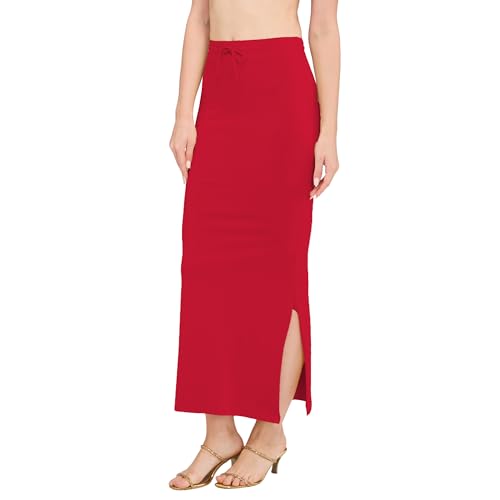 Image of DESI GIRL Cotton Lycra Stretchable Saree Shapewear Petticoat with Drawstring for Women | Fishcut Saree Petticoat with Side Slit for Easy Movement | Saree Shaper | Long inskirt