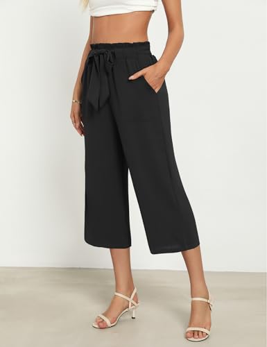 Women's Capri Pants High Waist Wide Leg Casual Home Adjustable Lace-up Trousers Business Fashion Ladies Work Pants - Main Image