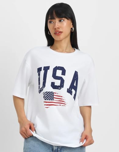 Image of JUNEBERRY 100% Pure Cotton, Pack of 2,Round Neck, Oversized Loose,Drop Shoulder,Graphic Printed, Half Sleeve T-Shirts for Women & Girls, in Different Colors, with Sizes Range from S to 2XL.