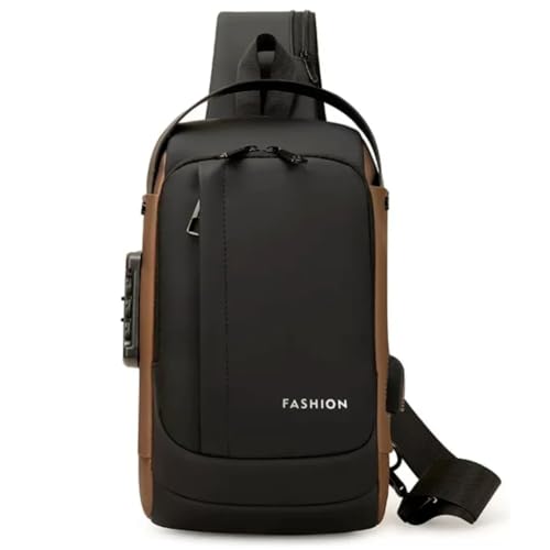Mochila de Nylon Transversal Anti-furto, Impermeável com USB, Compartimentos Múltiplos, Trava com Código, 31x17x7cm, Bolsa de Ombro, Pequena, Masculina e Feminina, Antirroubo