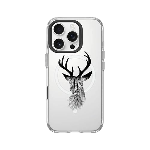 Coque Clear iPhone 16 Pro MagSafe RhinoShield avec anneau caméra noir Deer Woods premium