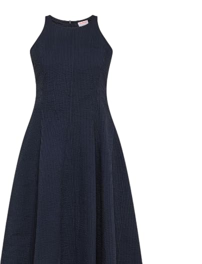 SUN68 Abito Lungo in Cotone Seersucker Blu Navy