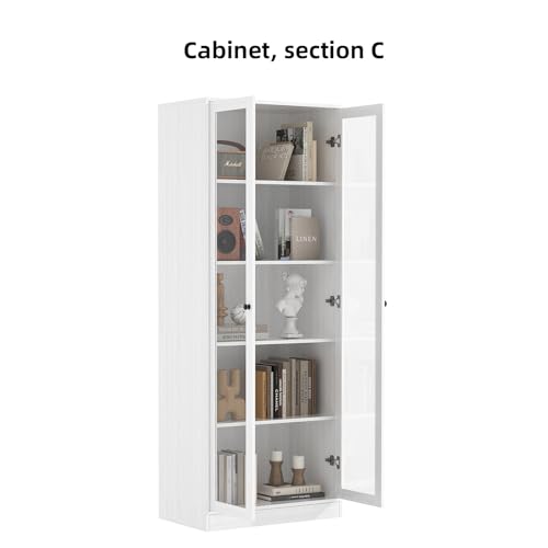 VOWNER-3PCS-Bookshelf-and-Bookcase-5-Tier-Modern-Bookshelves-with-3-Large-Drawer-Glass-Display-Cabinet-with-Lager-Storage-Shelf-Combination-Storage-Shelves-for-Home-Office-White-CAC VOWNER 3PCS Bookshelf and Bookcase 5 Tier Modern Bookshelves with 3 Large Drawer Glass Display Cabinet with Lager Storage Shelf Combination Storage Shelves for Home Office White CAC