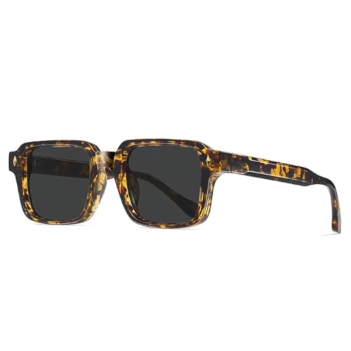 Lunettes de soleil rétro à rivets UV400 pour hommes et femmes style léopard jaune et gris