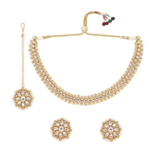 Rubans 22K Gold-Plated Kundan Studded Pearl Beaded Choker Jewellery Set with Maangtikka (B0D6G8XCYM) Amazon Price History, Amazon Price Tracker