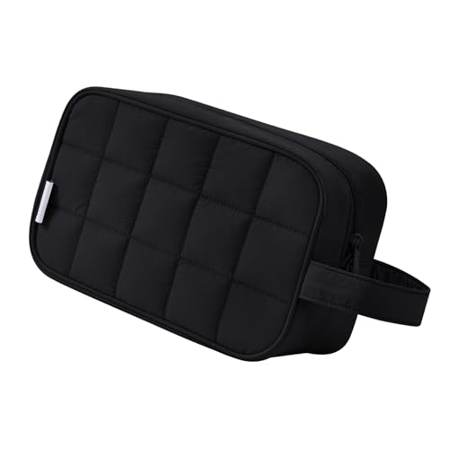 Image of Narwey Quilted Makeup Bag Puffy Make up Bag Cosmetic Bag Organizer, Puffer Travel Toiletry Bag for Traveling Women Girl, Travel Bag for Toiletries, Skincare Medicine Bags (Black)
