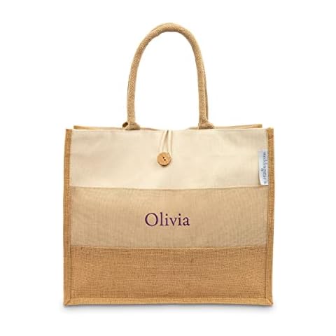 WEDDINGSTAR Large Reusable Fabric Beach Tote Bag - Burlap Ombre Cover