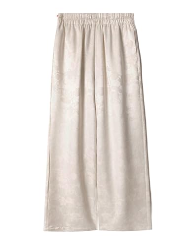 Pantalon en soie femme HangErFeng à motif floral jacquard et jambe large taille 165