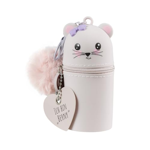 Lulubug Schlüsselanhänger Kinder Tiere Berny | Mini Silikon Anhänger mit Puschel & Namensschild | Abwaschbar | Für Schlüsselbund Ranzen Rucksack Jacke | 5 x 5 x 10 cm