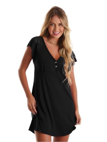 Camisolas em Viscose com Detalhes Renda Estilo Camiseta Noite Dor...