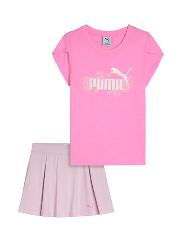 PUMA Girl's Short Sleeve T-Shirt & Skort Set, Pixel Pink, 5