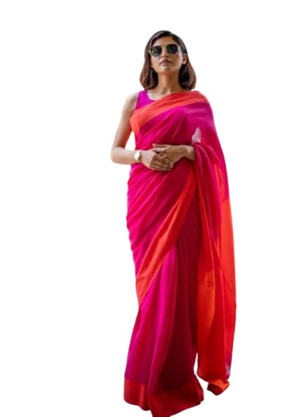 pure cotton handloom traditional rani pink soft solid colour saree-image-31