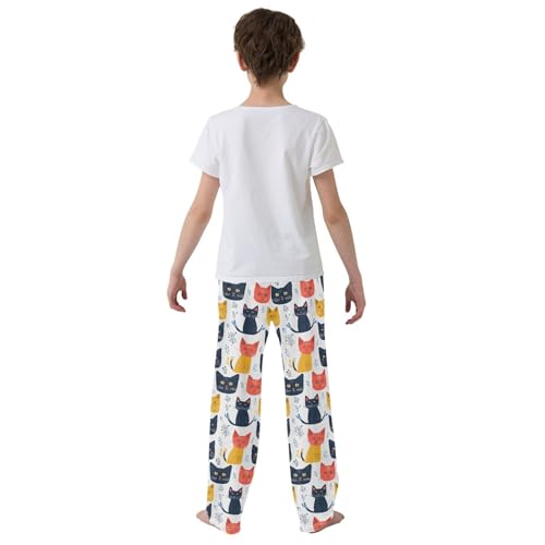 Pajama Pants Cats Pattern Cartoon Leaves PJ Bottoms Sleepwear Lounge Sleep Pant with Pockets3