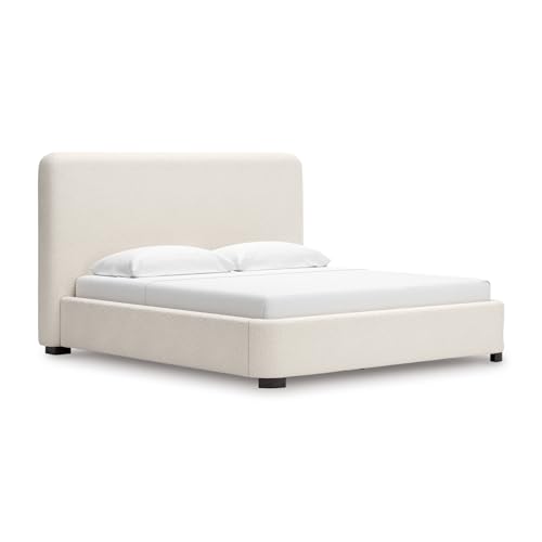 Signature Design by Ashley Whittgate Casual Stain Resistant King Upholstered Panel Bed, Solid Wood Blocking and Reinforced Side Rails for Added Strength, Foundation or Box Spring Needed, Beige