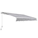 Outsunny Markise Gelenkarmmarkise Sonnenschutz Handkurbel Balkon Alu Grau/Weiß 3,5x2,5m