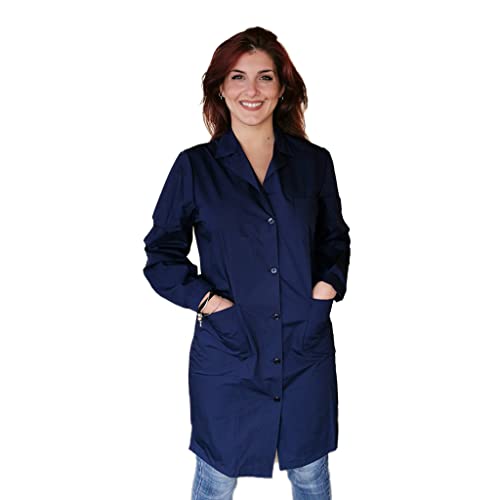 Bata de trabajo para mujer, manga larga, para limpieza, colaboradoras domésticas, alimentos, laboratorios, azul oscuro, XS