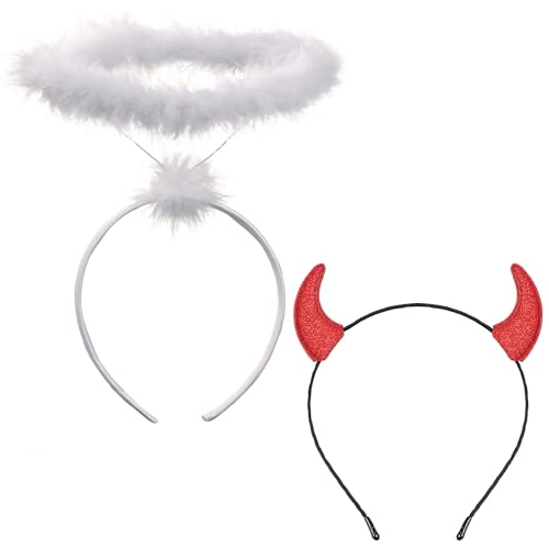Cheerin Angel Halo and Devil Horns Headband - White and Red - Costume Accessories
