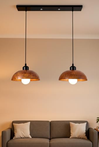 Image of Wooden Hanging Dome Pendant Linear Cluster for Hall Room & Bedroom | Solid Wood Handcrafted Pendant Lamp for Ceiling, Living Space with Adjustable Cord Hanging Light for Decor