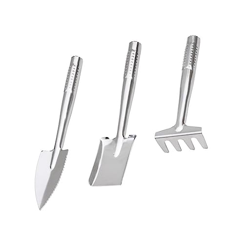 BRIGHTFUFU Boys and Girls 3-in-1 Stainless Steel Beach Shovel Set Rake Flat Shovel Comfortable to Hold