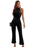 SweatyRocks Women's Elegant Sleeveless Halter High Waist Flare Leg Pants Romper Jumpsuit Black XS