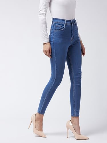 Image of Miss Chase Women's Skinny High Rise Cropped Fringed Hemline Detailing Stretchable Denim Jeans