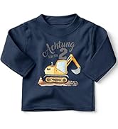 miKalino Baby/Kinder Longsleeve mit Spruch Achtung ich Bin Zwei - Bagger Langarm Shirt für Jungen...
