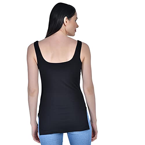 Image of Women's Regular Fit Sleeveless Cotton Long Camisole Slip Spaghetti Combo Pack of 3