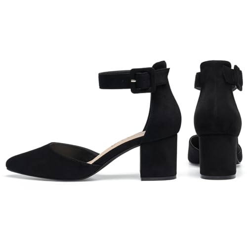 Women's Pointed Toe Chunky Block Low Heels Comfortable Closed Toe Block Heels 2.4 Inch Ankle Strap Dress Wedding Party Pumps Shoes4