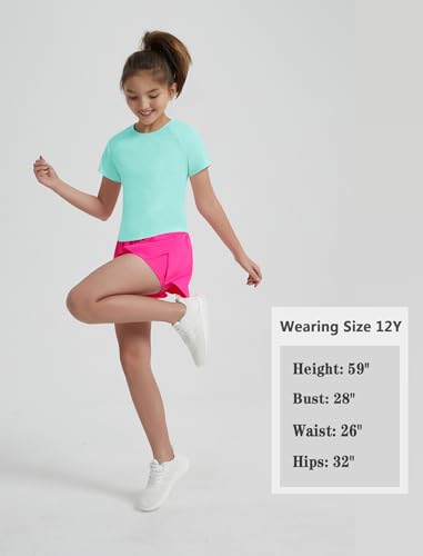 Image of EXARUS Girls Athletic Shirts Quick Dry Workout Split Back Crop Tops 6-14Y | Tween Athletic Sports Soccer Activewear Gym Running Dri Fit Teen Tennis Performance Hiking Short Sleeve Tees Kids 6-14Y