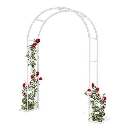 Weißer Rosenbogen aus Metall für Kletterpflanzen, 140 x 230 cm, Gartendekoration, Stützrahmen für Rosen, Rankgitter, Außenlandschaft und elegantes Design