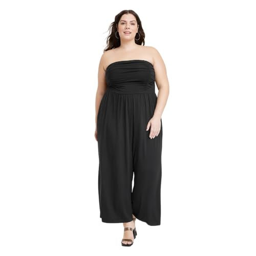 Ava & Viv Women's Strapless Jumpsuit - (Black, 1X)