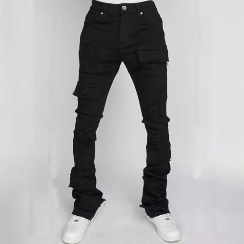 Men's Stacked Jeans Mid Rise Slim Fit Stretch Ripped Cargo Jeans Teen Boys Hip Hop Straight Leg Denim Pants Streetwear2