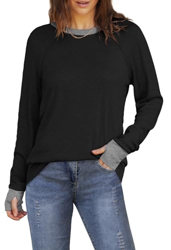 Image of XIEERDUO Womens Tunic Tops to Wear with Leggings Long Sleeve Thumb Hole Shirts Crew Neck Curved Hem