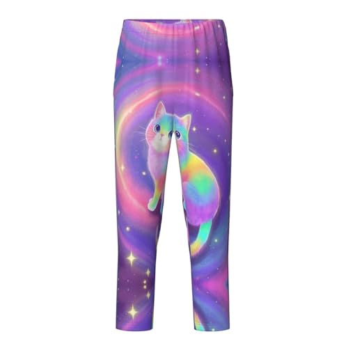 Pajama Pants Pajama Bottoms with Elastic Waistband Sleepwear Lounge PantsStarry Sky Colorful Cat