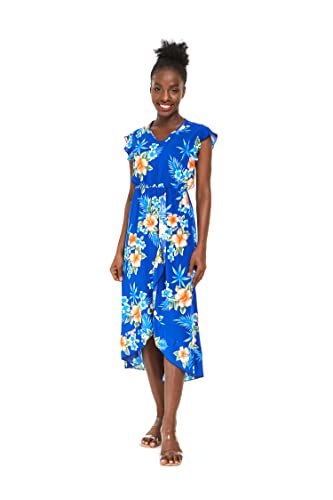 Image of Matchable Family Hawaiian Luau Men Women Girl Boy Clothes in Hibiscus Blue