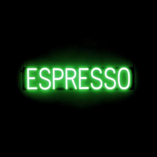 Image of SpellBrite LED Neon ESPRESSO Sign for Business - Green, 31 inch x 6 inch | Ultra-Bright Click-Together Signage for Cafes, with Visibility from 500 Feet - 8 Animations, 6 Brightness Settings