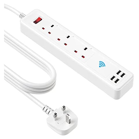 WiFi Power Strip 3 AC outlets with 4 USB Ports, Smart Extension Lead with surge protection shield, Compatible with Amazon Alexa, Google Assistant Voice/APP control from anywhere Cover