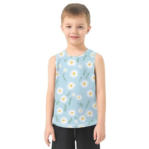 JUNZAN Daisies Blue Boys Athletic Tank Top Sleeveless Toddler Vest Comfy Summer Workout Outfits for Outdoor Beach Fitness 3T2