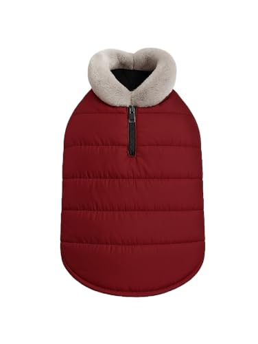 Image of The Pets Company Dog Winter Coat Jacket, Clothes, Windproof, Waterproof, Light Weight, Washable, Ultra Warm Thick Fleece Lined Dog Vest for Cold Weather Protection, (Maroon, X-Large - 28 Inch)
