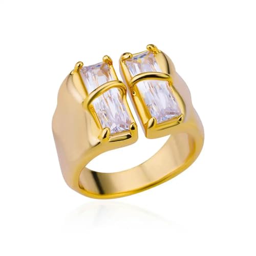 GleaMora Anillo cuadrado irregular con anillos de circón para mujer Anillo ajustable de oro y plata Boda de moda Fiesta de cumpleaños Regalo de joyería