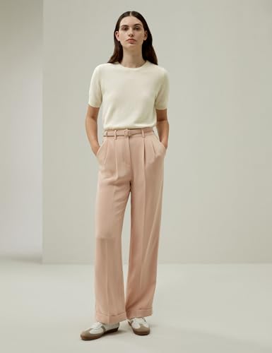 LilySilk Women 100% Silk Suit Pants Back Elastic Straight Leg Solid Casual Trousers for Ladies Work Spring Mahogany Rose4