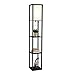 Brightech Maxwell - LED Shelf Floor Lamp - Modern Standing Light for Living Rooms & Bedrooms - Asian Wooden Frame with Open Box Display Shelves - Black