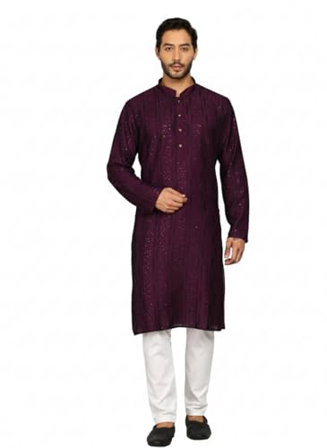 Image of Amazon Brand - Tavasya Men Maroon Self-Design Sequinned