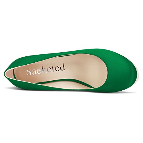 Saekcted Women High Wedge Platform Heel Close Round Toe Pumps Slip-on Wedding Sexy Dress Shoes4