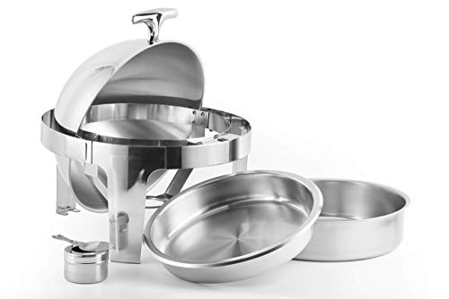 ChefQ 6qt Roll top chafing dish, Stainless Steel Chafer With Food/Water Pan Fuel Holders, Mirror Finished Buffet Food warmer Set For catered events + Apron