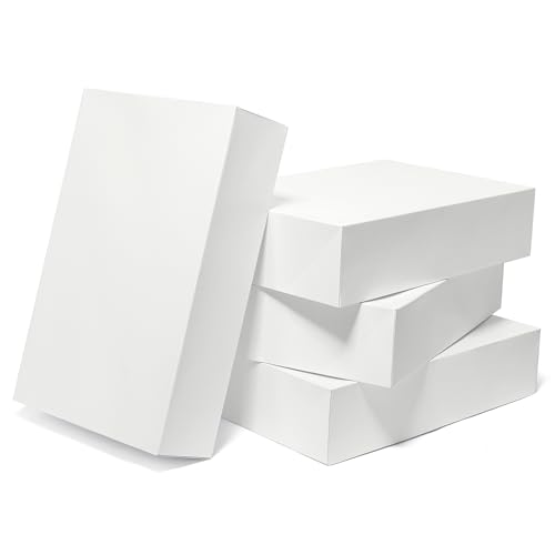 Mefleet 12 Pack Large Gift Boxes with Lids 17x11x4 Inches Extra Deep Shirt Clothes Robe Sweater Box for Christmas Presents Holidays Birthday Gift Wrapping White